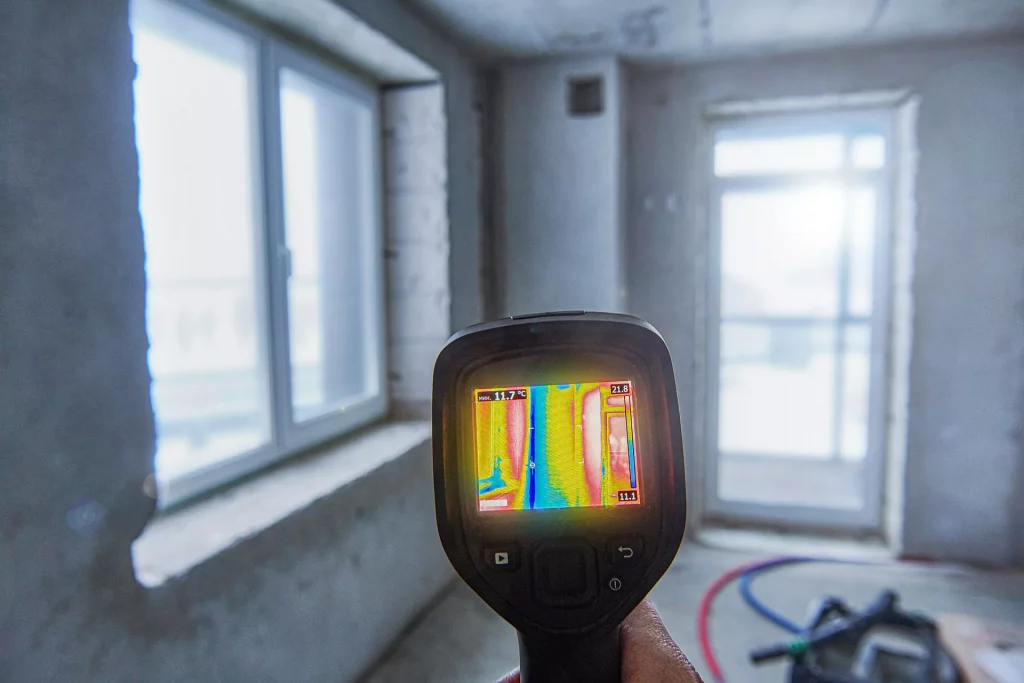 Leckortung bei Fußbodenheizung mit Thermografie – zerstörungsfreie Ortung eines Wasserschadens mittels Wärmebildkamera und Druckprüfung im Bodenaufbau